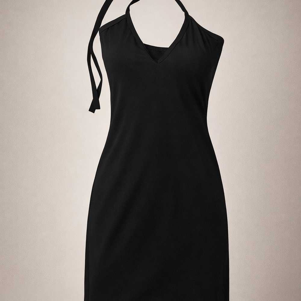 Classic Black Halter V-Neck Dress